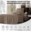 imageTribeca Living King Bed Sheet Set Soft Cotton Sateen Solid Sheets and Pillowcase Set Extra Deep Pocket 750 Thread Count 4Piece Luxury Bedding WhiteTaupe