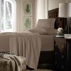 imageTribeca Living King Bed Sheet Set Soft Cotton Sateen Solid Sheets and Pillowcase Set Extra Deep Pocket 750 Thread Count 4Piece Luxury Bedding WhiteTaupe