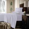 imageTribeca Living California King Bed Sheet Set Soft Cotton Sateen Solid Sheets and Pillowcase Set Deep Pocket 750 Thread Count 4Piece Luxury Bedding Navy BlueWhite