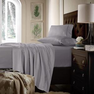 imageTribeca Living California King Bed Sheet Set Soft Cotton Sateen Solid Sheets and Pillowcase Set Deep Pocket 750 Thread Count 4Piece Luxury Bedding Navy BlueSilver Grey