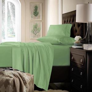 imageTribeca Living California King Bed Sheet Set Soft Cotton Sateen Solid Sheets and Pillowcase Set Deep Pocket 750 Thread Count 4Piece Luxury Bedding Navy BlueMeadow Green