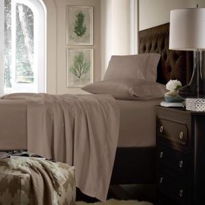imageTribeca Living California King Bed Sheet Set Soft Cotton Sateen Solid Sheets and Pillowcase Set Deep Pocket 750 Thread Count 4Piece Luxury Bedding Navy BlueTaupe