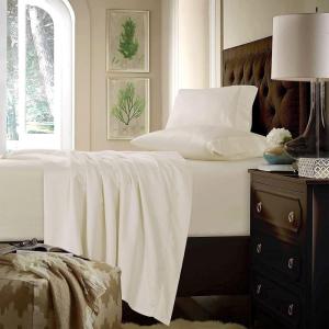 imageTribeca Living King Bed Sheet Set Soft Cotton Sateen Solid Sheets and Pillowcase Set Extra Deep Pocket 750 Thread Count 4Piece Luxury Bedding WhiteBone