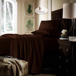 imageTribeca Living King Bed Sheet Set Soft Cotton Sateen Solid Sheets and Pillowcase Set Extra Deep Pocket 750 Thread Count 4Piece Luxury Bedding WhiteDark Chocolate