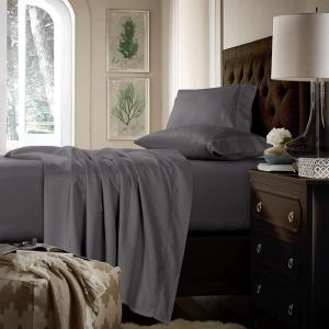imageTribeca Living King Bed Sheet Set Soft Cotton Sateen Solid Sheets and Pillowcase Set Extra Deep Pocket 750 Thread Count 4Piece Luxury Bedding WhiteGray