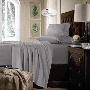imageTribeca Living King Bed Sheet Set Soft Cotton Sateen Solid Sheets and Pillowcase Set Extra Deep Pocket 750 Thread Count 4Piece Luxury Bedding WhiteSilver Grey