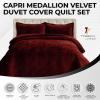imageTribeca Living Oversized Velvet Quilt 3Piece Queen Bed Set 260GSM Soft Quilted Velvet Includes One Quilt ampamp Two Shams TealBurgundy