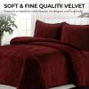 imageTribeca Living Oversized Velvet Quilt 3Piece Queen Bed Set 260GSM Soft Quilted Velvet Includes One Quilt ampamp Two Shams TealBurgundy