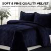 imageTribeca Living Oversized Velvet Quilt 3Piece Queen Bed Set 260GSM Soft Quilted Velvet Includes One Quilt ampamp Two Shams TealIndigo
