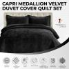 imageTribeca Living Oversized Velvet Quilt 3Piece Queen Bed Set 260GSM Soft Quilted Velvet Includes One Quilt ampamp Two Shams TealSteel Grey