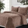 imageTribeca Living Oversized Velvet Quilt 3Piece Queen Bed Set 260GSM Soft Quilted Velvet Includes One Quilt ampamp Two Shams TealTaupe