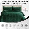 imageTribeca Living Oversized Velvet Quilt 3Piece Queen Bed Set 260GSM Soft Quilted Velvet Includes One Quilt ampamp Two Shams TealTeal