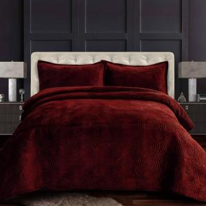 imageTribeca Living Oversized Velvet Quilt 3Piece Queen Bed Set 260GSM Soft Quilted Velvet Includes One Quilt ampamp Two Shams TealBurgundy