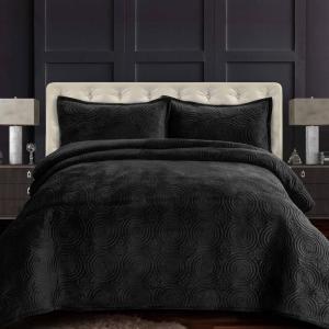 imageTribeca Living Oversized Velvet Quilt 3Piece Queen Bed Set 260GSM Soft Quilted Velvet Includes One Quilt ampamp Two Shams TealSteel Grey
