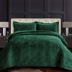 imageTribeca Living Oversized Velvet Quilt 3Piece Queen Bed Set 260GSM Soft Quilted Velvet Includes One Quilt ampamp Two Shams TealTeal