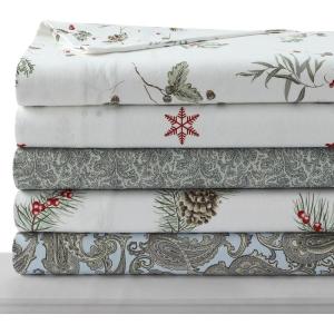 imageTribeca Living Cotton Flannel King Pillowcases UltraSoft Portuguese Printed Flannel Bedding Set of 2 Chiara LeavesPine Cones and Berries