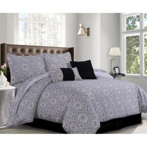 imageTribeca Living Maldives 5 Piece Egyptian Cotton Medallion Printed Duvet Cover Set King BlackTan