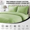 imageTribeca Living Cotton Queen Duvet Cover Set 750 Thread Count 3 Piece Set Includes Plain Oversized Queen Duvet Cover ampamp Two Sham Pillowcases WhiteGreen