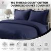 imageTribeca Living Cotton Queen Duvet Cover Set 750 Thread Count 3 Piece Set Includes Plain Oversized Queen Duvet Cover ampamp Two Sham Pillowcases WhiteNavy Blue