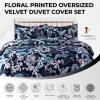 imageTribeca Living Velvet Floral Printed Queen Duvet Cover Set Soft Touch Oversized Luxury Three Piece Set Includes One Duvet Cover and Sham Pillowcases Amara IndigoPariza Multicolor