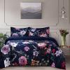 imageTribeca Living Velvet Floral Printed Queen Duvet Cover Set Soft Touch Oversized Luxury Three Piece Set Includes One Duvet Cover and Sham Pillowcases Amara IndigoZara Multicolor