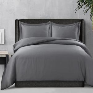 imageTribeca Living 300 Thread Count Rayon from Bamboo Oversized Duvet Cover Set Queen Grey Steel Grey BAM300DUVQUST