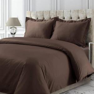 imageTribeca Living Cotton Queen Duvet Cover Set 750 Thread Count 3 Piece Set Includes Plain Oversized Queen Duvet Cover ampamp Two Sham Pillowcases WhiteChocolate