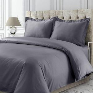 imageTribeca Living Cotton Queen Duvet Cover Set 750 Thread Count 3 Piece Set Includes Plain Oversized Queen Duvet Cover ampamp Two Sham Pillowcases WhiteGrey