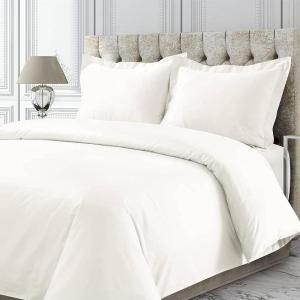 imageTribeca Living Cotton Queen Duvet Cover Set 750 Thread Count 3 Piece Set Includes Plain Oversized Queen Duvet Cover ampamp Two Sham Pillowcases WhiteIvory