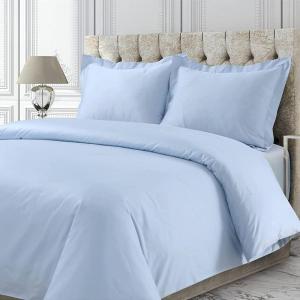 imageTribeca Living Cotton Queen Duvet Cover Set 750 Thread Count 3 Piece Set Includes Plain Oversized Queen Duvet Cover ampamp Two Sham Pillowcases WhiteSky Blue