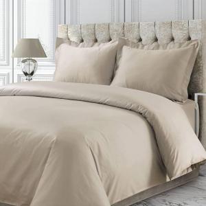 imageTribeca Living Cotton Queen Duvet Cover Set 750 Thread Count 3 Piece Set Includes Plain Oversized Queen Duvet Cover ampamp Two Sham Pillowcases WhiteTaupe