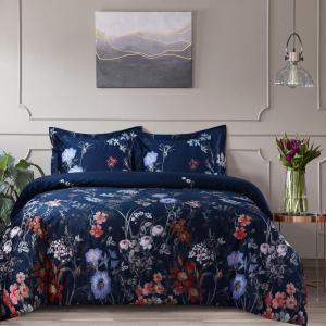 imageTribeca Living Velvet Floral Printed Queen Duvet Cover Set Soft Touch Oversized Luxury Three Piece Set Includes One Duvet Cover and Sham Pillowcases Amara IndigoAmal Multicolor