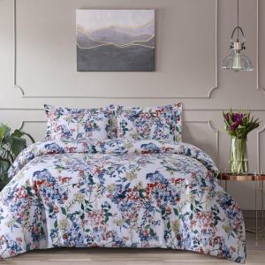 imageTribeca Living Velvet Floral Printed Queen Duvet Cover Set Soft Touch Oversized Luxury Three Piece Set Includes One Duvet Cover and Sham Pillowcases Amara IndigoFloris Multicolor