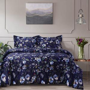 imageTribeca Living Velvet Floral Printed Queen Duvet Cover Set Soft Touch Oversized Luxury Three Piece Set Includes One Duvet Cover and Sham Pillowcases Amara IndigoAmara Indigo