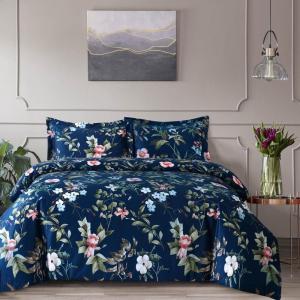 imageTribeca Living Velvet Floral Printed Queen Duvet Cover Set Soft Touch Oversized Luxury Three Piece Set Includes One Duvet Cover and Sham Pillowcases Amara IndigoCalla Multicolor