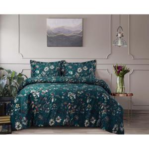 imageTribeca Living Velvet Floral Printed Queen Duvet Cover Set Soft Touch Oversized Luxury Three Piece Set Includes One Duvet Cover and Sham Pillowcases Amara IndigoAmara Fir Green