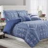 imageTribeca Living Paisley Printed King Cotton Sateen Duvet Cover Set 300 Thread Count Oversized Five Piece Set Includes Duvet Cover Sham Pillowcases and Decorative Pillows AtlantisBlue