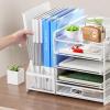 imageMarbrasse Desk Organizer with File Holder 5Tier Paper Letter Tray Organizer with Drawer and 2 Pen Holder Mesh Desktop Organizer and Storage with Magazine Holder for Office SuppliesBlackWhite
