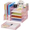 imageMarbrasse Desk Organizer with File Holder 5Tier Paper Letter Tray Organizer with Drawer and 2 Pen Holder Mesh Desktop Organizer and Storage with Magazine Holder for Office SuppliesBlackPink