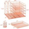 imageMarbrasse Desk Organizer with File Holder 5Tier Paper Letter Tray Organizer with Drawer and 2 Pen Holder Mesh Desktop Organizer and Storage with Magazine Holder for Office SuppliesBlackRose Gold