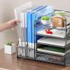 imageMarbrasse Desk Organizer with File Holder 5Tier Paper Letter Tray Organizer with Drawer and 2 Pen Holder Mesh Desktop Organizer and Storage with Magazine Holder for Office SuppliesBlackGray