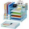 imageMarbrasse Desk Organizer with File Holder 5Tier Paper Letter Tray Organizer with Drawer and 2 Pen Holder Mesh Desktop Organizer and Storage with Magazine Holder for Office SuppliesBlackBlue
