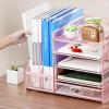 imageMarbrasse Desk Organizer with File Holder 5Tier Paper Letter Tray Organizer with Drawer and 2 Pen Holder Mesh Desktop Organizer and Storage with Magazine Holder for Office SuppliesBlackPink