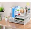 imageMarbrasse Desk Organizer with File Holder 5Tier Paper Letter Tray Organizer with Drawer and 2 Pen Holder Mesh Desktop Organizer and Storage with Magazine Holder for Office SuppliesBlackSilver