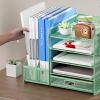 imageMarbrasse Desk Organizer with File Holder 5Tier Paper Letter Tray Organizer with Drawer and 2 Pen Holder Mesh Desktop Organizer and Storage with Magazine Holder for Office SuppliesBlackGreen