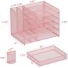 imageMarbrasse Desk Organizer with File Holder 5Tier Paper Letter Tray Organizer with Drawer and 2 Pen Holder Mesh Desktop Organizer and Storage with Magazine Holder for Office SuppliesBlackPink