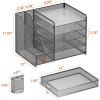 imageMarbrasse Desk Organizer with File Holder 5Tier Paper Letter Tray Organizer with Drawer and 2 Pen Holder Mesh Desktop Organizer and Storage with Magazine Holder for Office SuppliesBlackGray