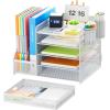 imageMarbrasse Desk Organizer with File Holder 5Tier Paper Letter Tray Organizer with Drawer and 2 Pen Holder Mesh Desktop Organizer and Storage with Magazine Holder for Office SuppliesBlackWhite