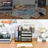 imageMarbrasse Desk Organizer with File Holder 5Tier Paper Letter Tray Organizer with Drawer and 2 Pen Holder Mesh Desktop Organizer and Storage with Magazine Holder for Office SuppliesBlackBlack