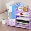 imageMarbrasse Desk Organizer with File Holder 5Tier Paper Letter Tray Organizer with Drawer and 2 Pen Holder Mesh Desktop Organizer and Storage with Magazine Holder for Office SuppliesBlackPurple